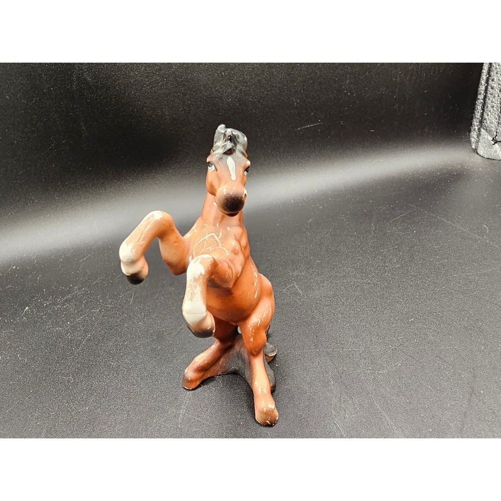 Vintage Rearing Horse Ceramic Figurine Chestnut Brown Equestrian Decor Small RR